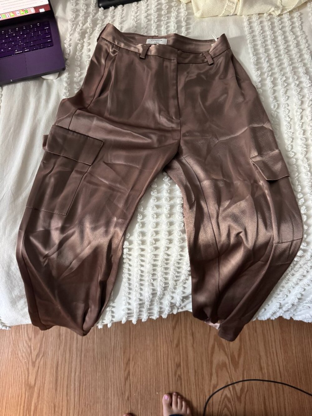 Babaton Brown Shiny Cargo Pants